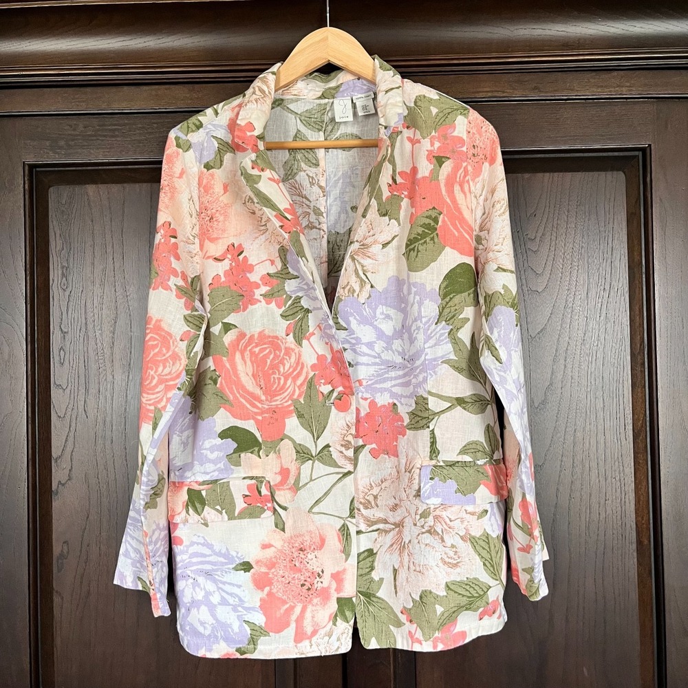 JOIE Blazer 100% Linen Womens Sz M Floral Cottagecore Garden Party Preppy